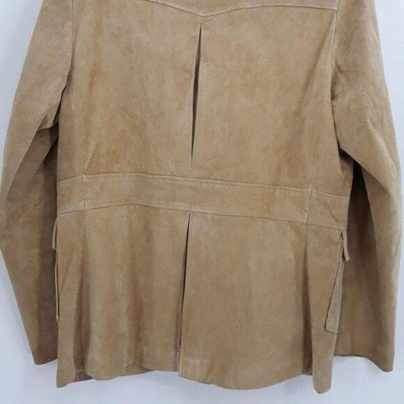 Vtg 90s Mossimo Blazer Shacket Leather Suede Western Boyfriend 3 Button Tan Sz L - Picture 7 of 8